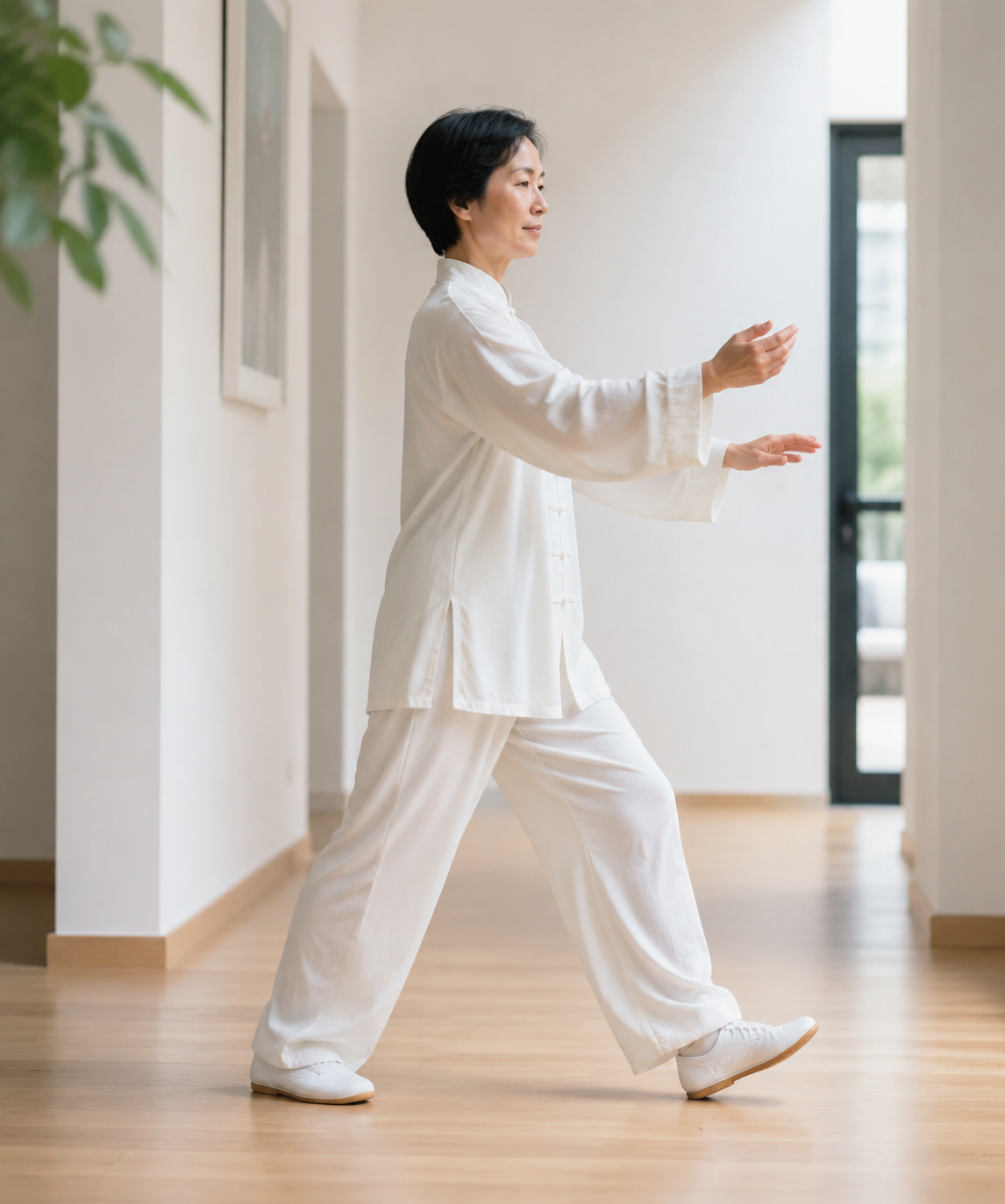 Demonstration of slow mindful tai chi walking steps