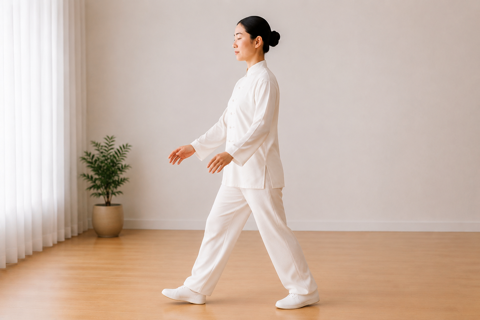 Coordinate breath with each step — tai chi walking step illustration